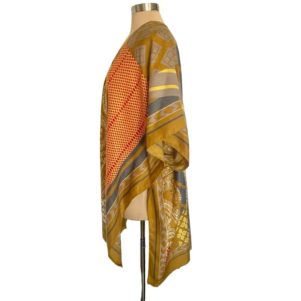 Janice Apparel Wool Blend Kimono Wrap Scarf Multicolor Abstract Art-to-Wear